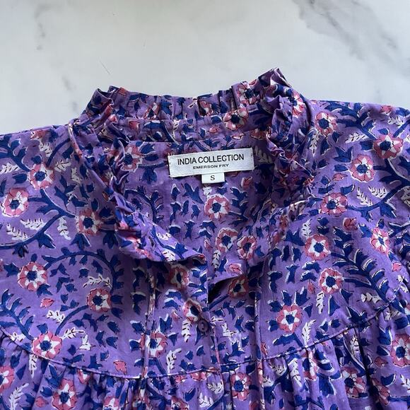 Emerson Fry Emmaline Blouse Violet Wildflowers Cotton Peasant Prairie Top Size S - Picture 6 of 13
